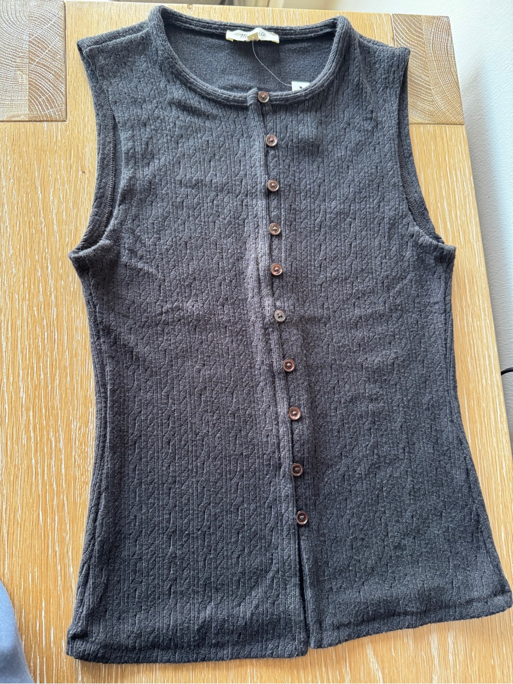 MADEWELL Women’s Pointelle Cutaway Vest Heather Molasses Size Small NY278 *NOTE* - Picture 7 of 10
